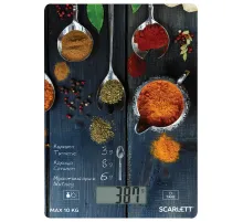 Весы кухонные SCARLETT SC-KS57P68, электронный дисплей, max вес 10 кг, тарокомпенсация, стекло
