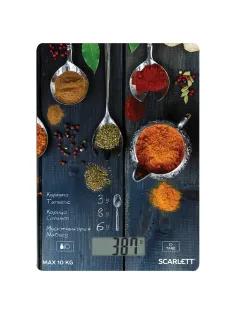 Весы кухонные SCARLETT SC-KS57P68, электронный дисплей, max вес 10 кг, тарокомпенсация, стекло