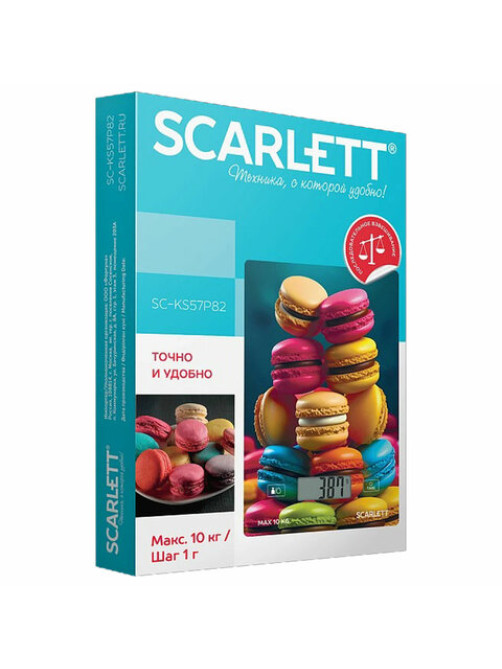 Весы кухонные SCARLETT SC-KS57P82, электронный дисплей, max вес 10 кг, тарокомпенсация, стекло