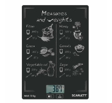 Весы кухонные SCARLETT SC-KS57P64, электронный дисплей, max вес 10 кг, тарокомпенсация, стекло