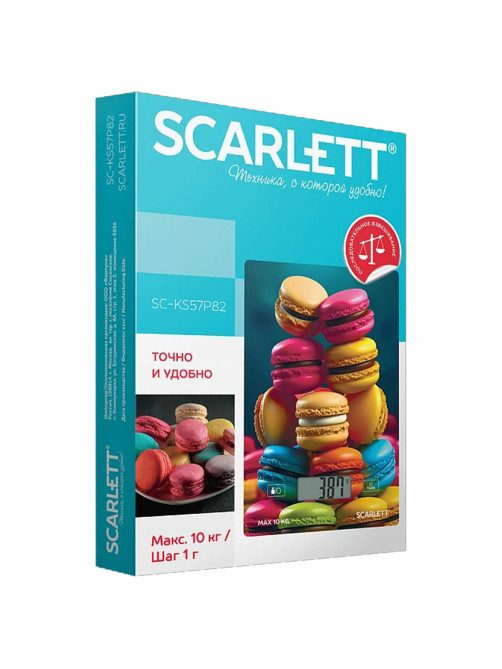 Весы кухонные SCARLETT SC-KS57P82, электронный дисплей, max вес 10 кг, тарокомпенсация, стекло