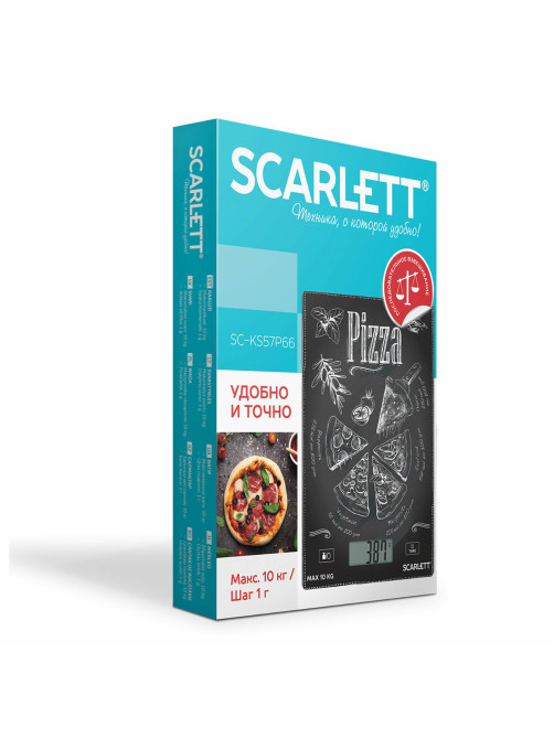 Весы кухонные SCARLETT SC-KS57P66, электронный дисплей, max вес 10 кг, тарокомпенсация, стекло