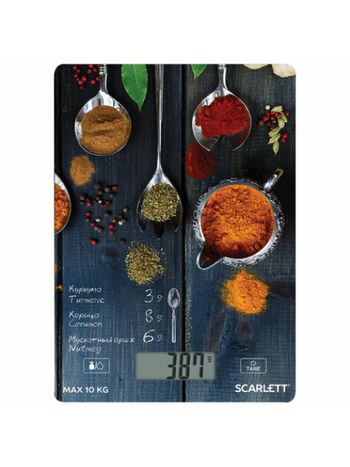 Весы кухонные SCARLETT SC-KS57P68, электронный дисплей, max вес 10 кг, тарокомпенсация, стекло