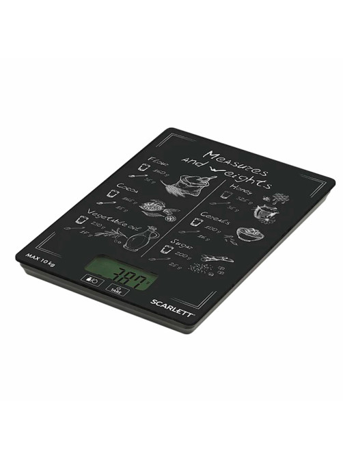 Весы кухонные SCARLETT SC-KS57P64, электронный дисплей, max вес 10 кг, тарокомпенсация, стекло