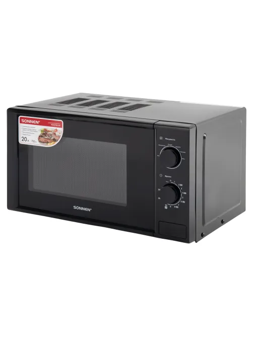 Микроволновая печь SONNEN MW2070BL-6M, 20 л, 700 Вт, таймер, механическое управление, кнопка, черная, 454984