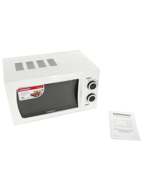 Микроволновая печь SONNEN MW2070H-6MW, 20 л, 700 Вт, таймер, механическое управление, белая, 454652