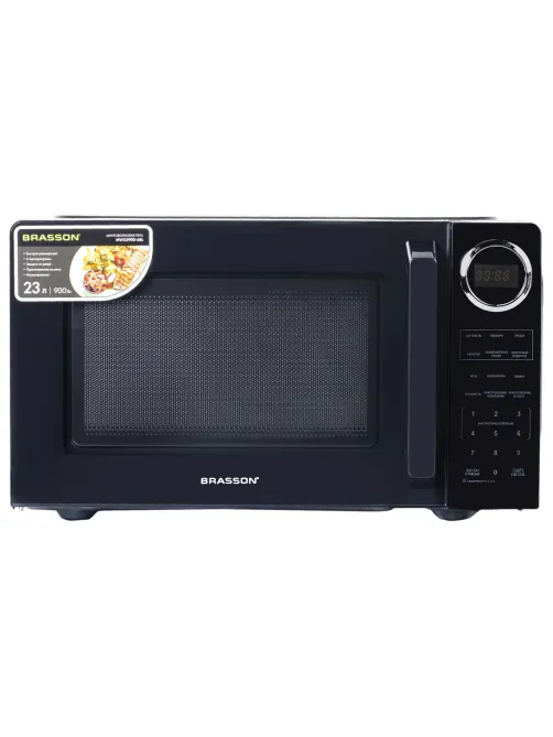 Микроволновая печь BRASSON (БРАССОН) MW2390D-6BL, 23 л, 900 Вт, сенсорное управление, дисплей, таймер, 6 АВТОПРОГРАММ, черная, 454980