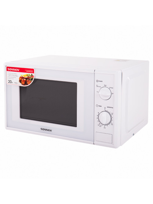 Микроволновая печь SONNEN MW2070B-5MW, 20 л, 700 Вт, таймер, механическое управление, белая, 454654