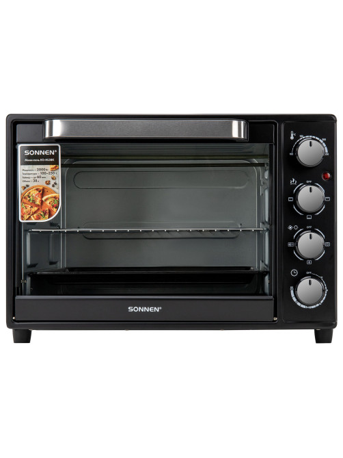 Мини-печь электрическая SONNEN EO-HL38K, 2000 Вт, 38 л, 3 режима нагрева, режим конвекции, таймер, механическое управление, черная, 458306