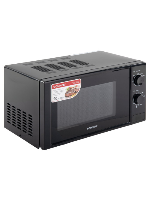 Микроволновая печь SONNEN MW2070BL-6M, 20 л, 700 Вт, таймер, механическое управление, кнопка, черная, 454984