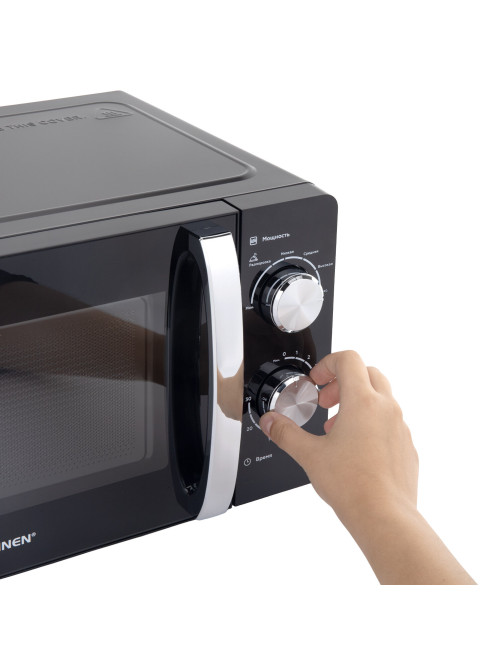 Микроволновая печь SONNEN MW2070BLCR-6MB, 20 л, 700 Вт, таймер, механическое управление, ручка, черная/хром, 454982