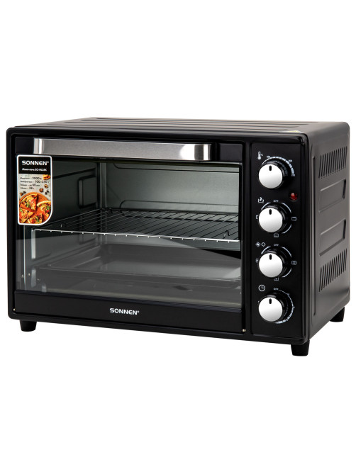 Мини-печь электрическая SONNEN EO-HL38K, 2000 Вт, 38 л, 3 режима нагрева, режим конвекции, таймер, механическое управление, черная, 458306