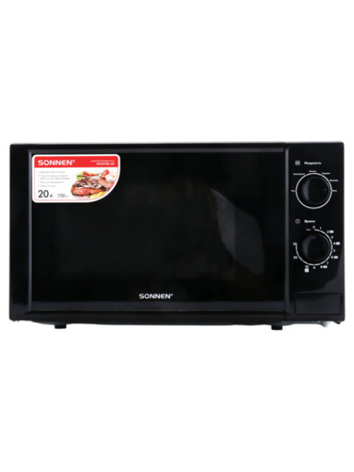 Микроволновая печь SONNEN MW2070BL-6M, 20 л, 700 Вт, таймер, механическое управление, кнопка, черная, 454984