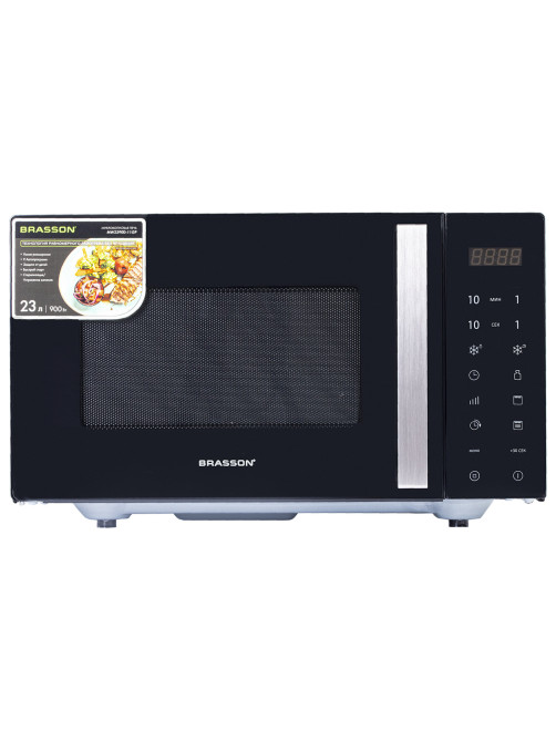 Микроволновая печь без поворотного стола BRASSON (БРАССОН) MW2390D-11GP, ГРИЛЬ, 9 ПРОГРАММ, 23л, 900Вт, сенсорное управление, черная, 454981