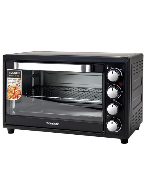 Мини-печь электрическая SONNEN EO-HL33, 1800 Вт, 33 л, 3 режима нагрева, таймер, механическое управление, черная, 458305