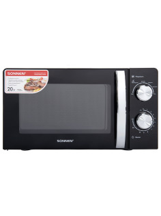 Микроволновая печь SONNEN MW2070BLCR-6MB, 20 л, 700 Вт, таймер, механическое управление, ручка, черная/хром, 454982