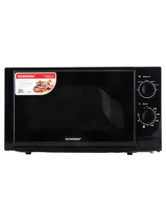 Микроволновая печь SONNEN MW2070BL-6M, 20 л, 700 Вт, таймер, механическое управление, кнопка, черная, 454984