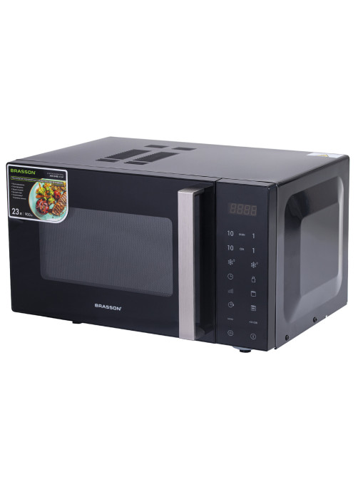 Микроволновая печь без поворотного стола BRASSON (БРАССОН) MW2390D-11GP, ГРИЛЬ, 9 ПРОГРАММ, 23л, 900Вт, сенсорное управление, черная, 454981