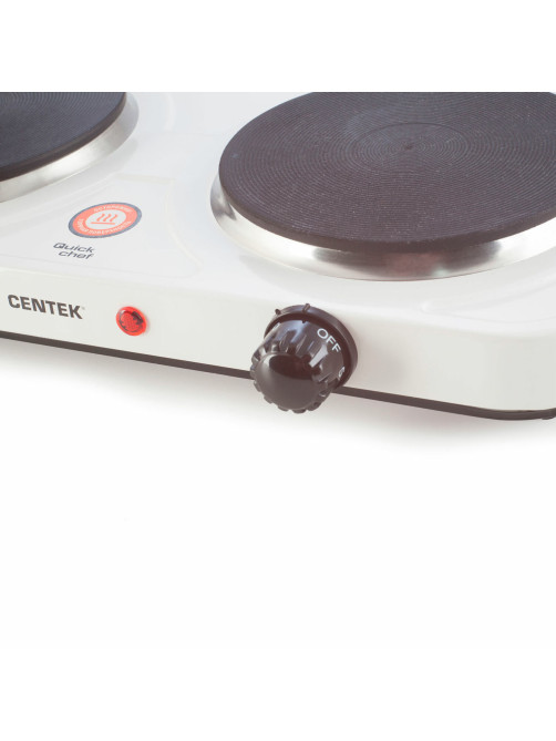 Настольная электрическая плита CENTEK CT-1507, 2000 Вт, 2 конфорки, 5 режимов нагрева, белая