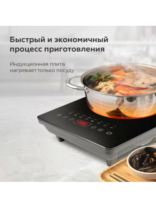 Настольная индукционная плита BQ (БИ-КЬЮ) HP106B, 2000 Вт, 8 программ, электронное управление, черная, 86202117
