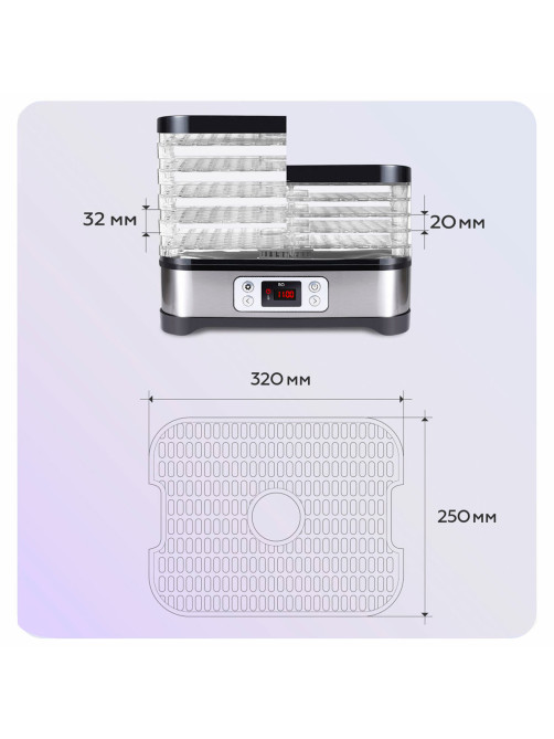 Сушилка для овощей BQ (БИ-КЬЮ) FD1001, объём 10 л, 250 Вт, 5 поддонов, электронное управление, стальная, 86192128