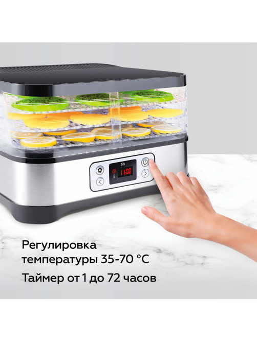 Сушилка для овощей BQ (БИ-КЬЮ) FD1001, объём 10 л, 250 Вт, 5 поддонов, электронное управление, стальная, 86192128