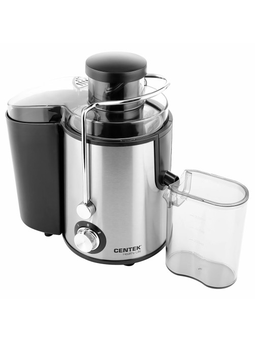 Соковыжималка CENTEK CT-1209, 600 Вт, стакан 0,5 л, емкость для жмыха 1,5 л, металл, сталь/черный