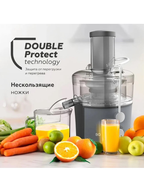 Соковыжималка BQ (БИ-КЬЮ) J1008, 1200 Вт, стакан 1,1 л, емкость жмыха 0,9 л, металл, серый, 86196937