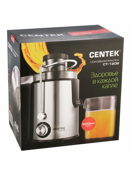 Соковыжималка CENTEK CT-1209, 600 Вт, стакан 0,5 л, емкость для жмыха 1,5 л, металл, сталь/черный