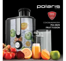 Соковыжималка POLARIS PEA 0829 Fruit Fusion, 800 Вт, стакан 0,35 л, емкость жмыха 1 л, пластик, сталь/черный, 15935