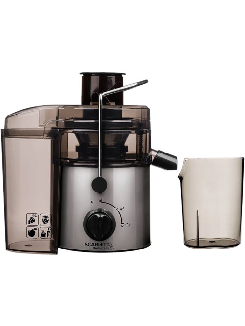 Соковыжималка SCARLETT SC-JE50S18, 800 Вт, стакан 0,6 л, емкость для жмыха 1 л, пластик, сталь/черный