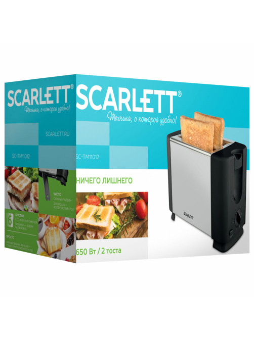 Тостер SCARLETT SC-TM11012, 650 Вт, 2 тоста, 6 режимов, металл/пластик, черный/серебро