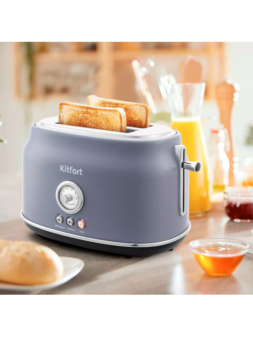 Тостер KITFORT KT-2038-3, 815 Вт, 2 тоста, 6 режимов, пластик/металл, серый, КТ-2038-3