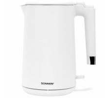 Чайник электрический с двойными стенками SONNEN KT-8719W, 1,5 л, 2200 Вт, белый, 454691