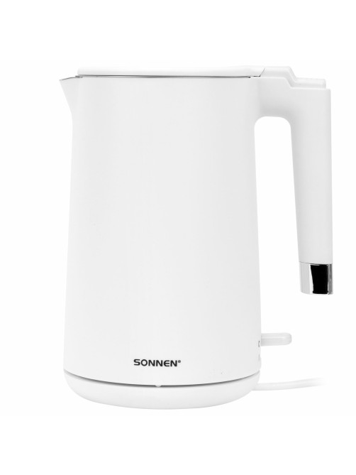Чайник электрический с двойными стенками SONNEN KT-8719W, 1,5 л, 2200 Вт, белый, 454691