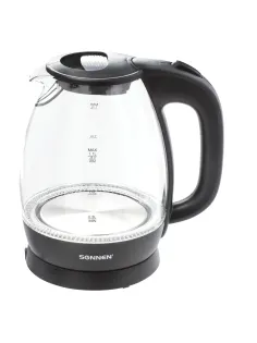 Чайник SONNEN KT-1786, 1,7 л, 2200 Вт, закрытый нагревательный элемент, стекло, 453422