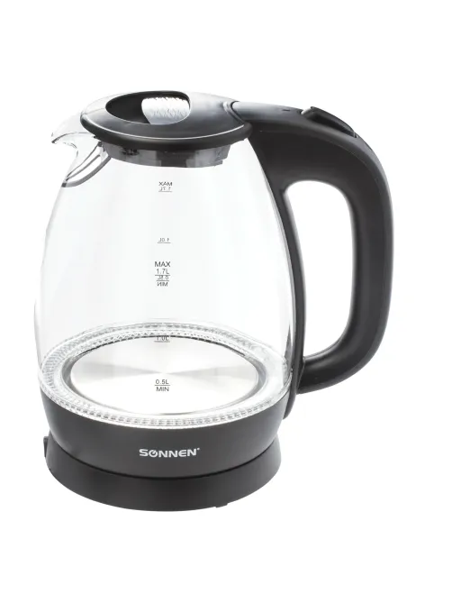 Чайник SONNEN KT-1786, 1,7 л, 2200 Вт, закрытый нагревательный элемент, стекло, 453422