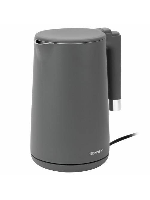 Чайник электрический с двойными стенками SONNEN KT-8719G, 1,5 л, 2200 Вт, графитовый, 454693