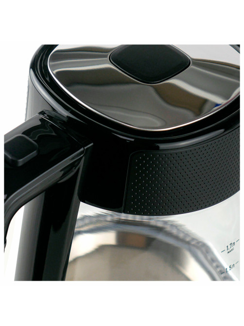 Чайник CENTEK CT-1014, 1,7 л, 2200 Вт, закрытый нагревательный элемент, стекло, черный, CT-1014 Black