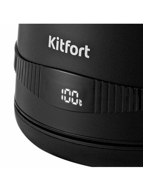 Чайник KITFORT КТ-6121-1, 1,7 л, 2200 Вт, закрытый нагревательный элемент, LED-дисплей, ТЕРМОРЕГУЛЯТОР, сталь, черный