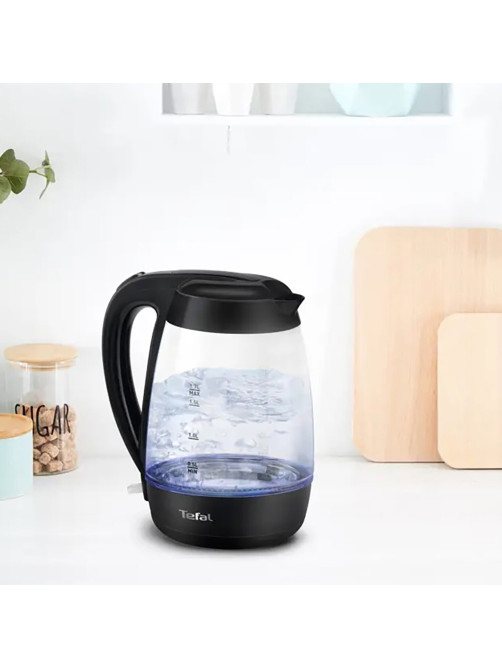 Чайник TEFAL KO450832, 1,7 л, 2400 Вт, закрытый нагревательный элемент, стекло, черный