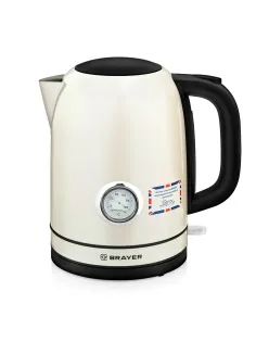 Чайник с термометром BRAYER BR1005YE, 1,7л, 2200Вт, закрытый нагревательный элемент, сталь, бежевый