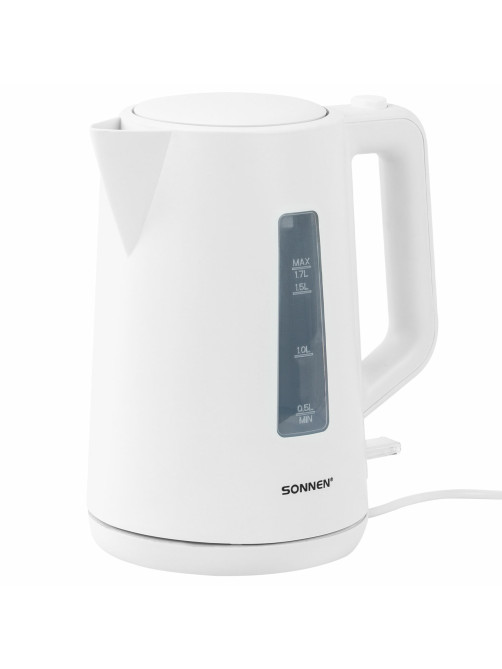 Чайник электрический SONNEN KT-1303, 1,7 л, 2200 Вт, пластик, белый, 456374