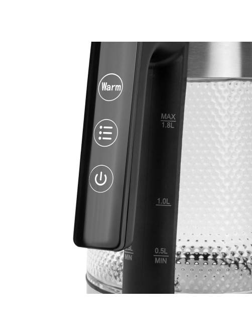 Чайник электрический с терморегулятором SONNEN KT-1809D, 1,8 л, 2200 Вт, 5 цветов подсветки, 5 температур, стекло текстура ромб, 455141
