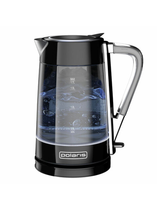 Чайник POLARIS PWK 1715 CGL, 1,7 л, 1850-2200 Вт, закрытый нагревательный элемент, стекло, черный, 48643, PWK 1715 CGL b