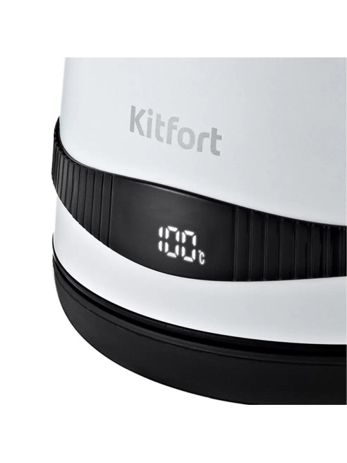 Чайник KITFORT КТ-6121-2, 1,7 л, 2200 Вт, закрытый нагревательный элемент, LED-дисплей, ТЕРМОРЕГУЛЯТОР, сталь, белый