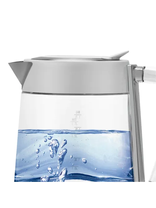 Чайник POLARIS PWK 1715 CGL, 1,7 л, 1850-2200 Вт, закрытый нагревательный элемент, стекло, белый, 54125, PWK 1715 CGL w