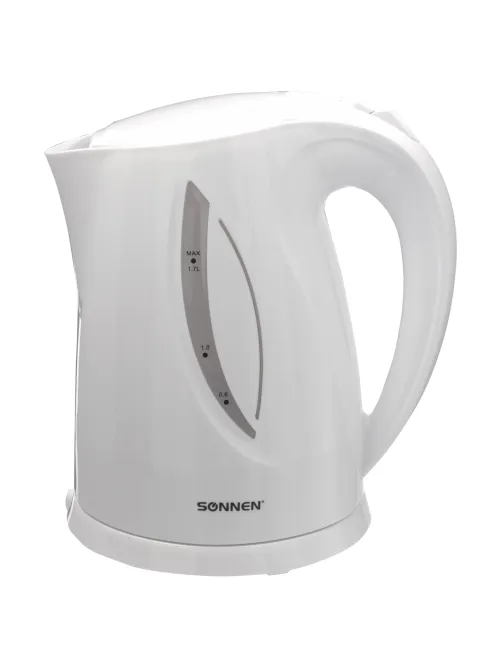 Чайник SONNEN KT-1758, 1,7 л, 2200 Вт, закрытый нагревательный элемент, пластик, белый, 453415