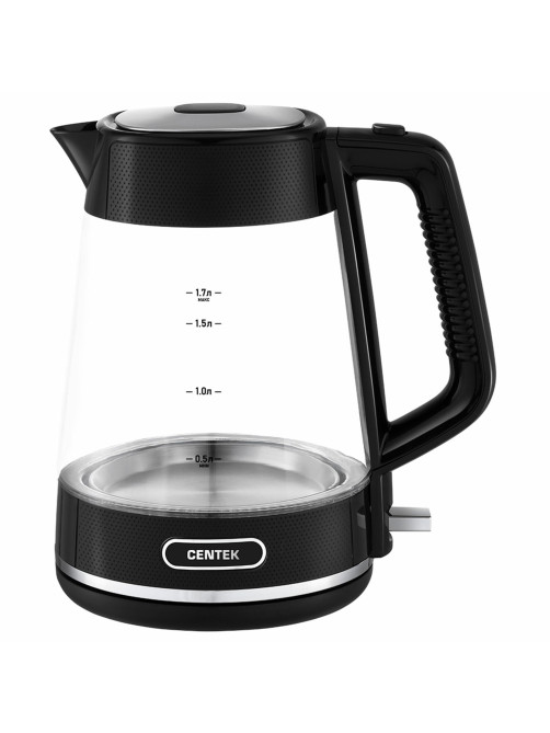 Чайник CENTEK CT-1014, 1,7 л, 2200 Вт, закрытый нагревательный элемент, стекло, черный, CT-1014 Black