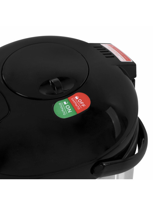 Термопот SONNEN TP-28, 3 л, 900 Вт, 1 температурный режим, ручной насос, сталь, черный/серебро, 456712
